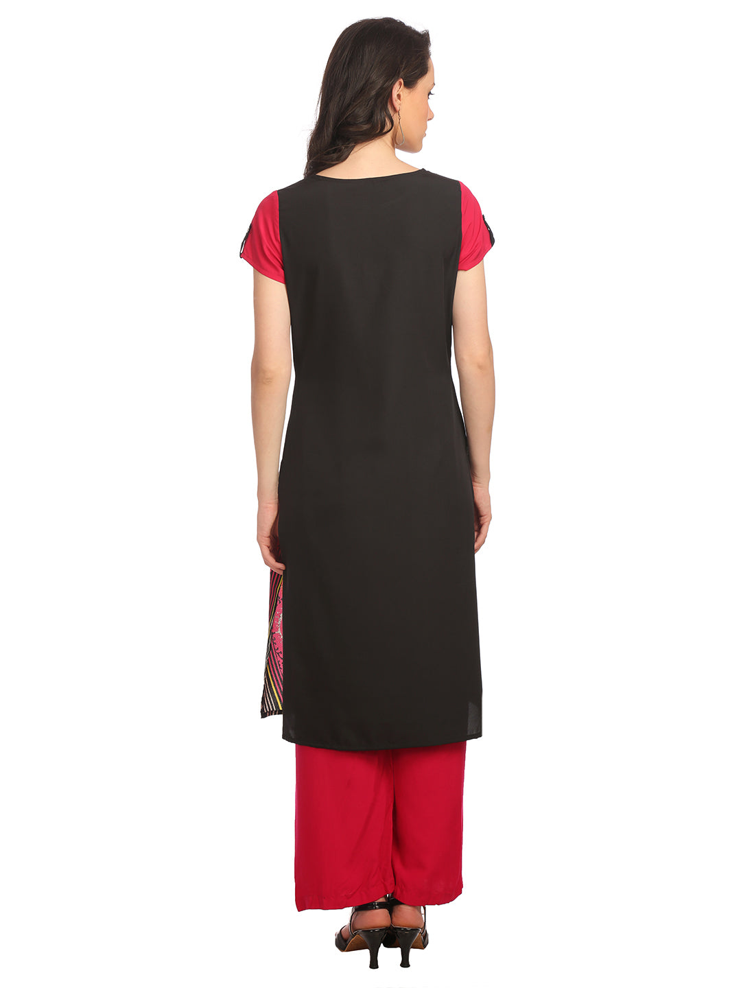 Red & Black Digital Crepe Kurta