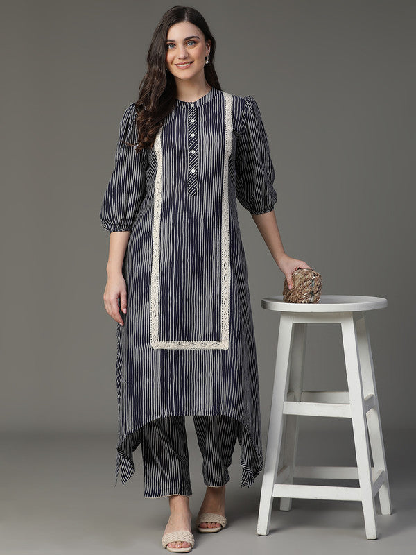 Navy-Blue Striped Coord Set