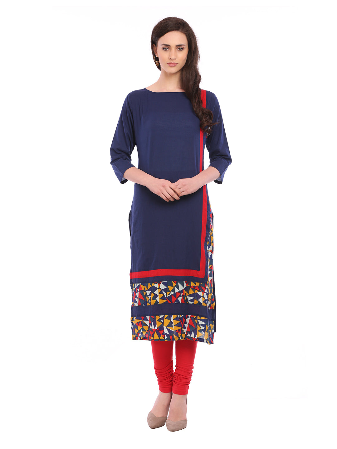 Blue & Red Panel Kurta