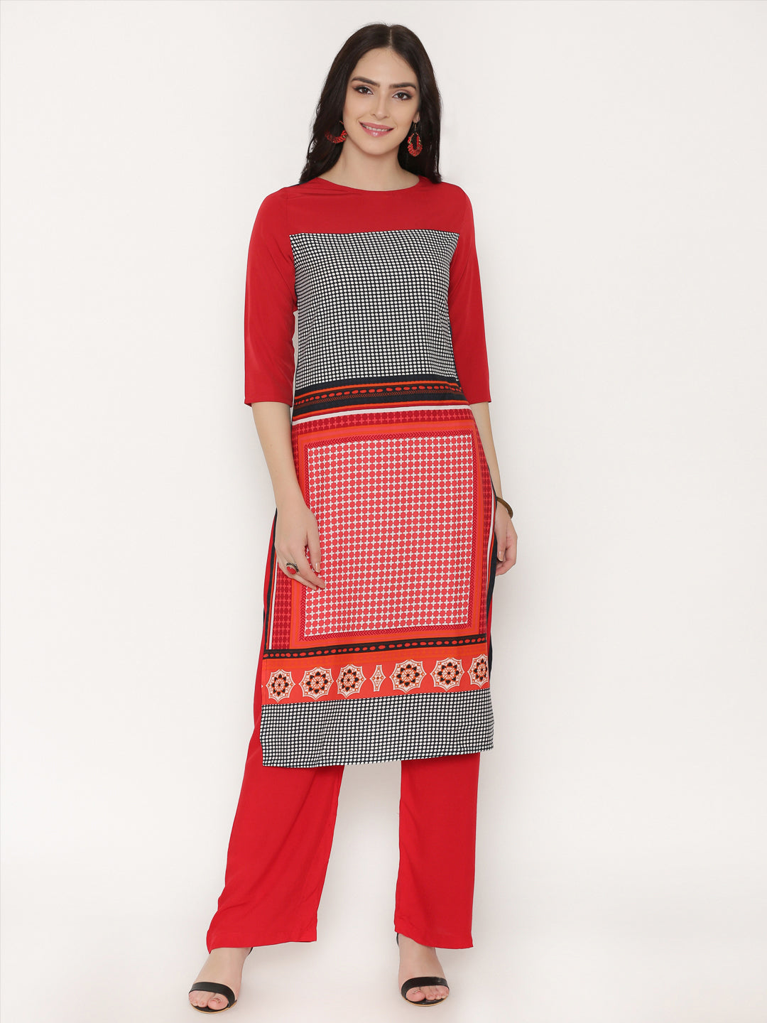 Red Digital Crepe Kurta