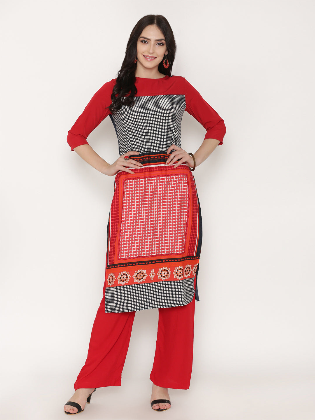 Red Digital Crepe Kurta