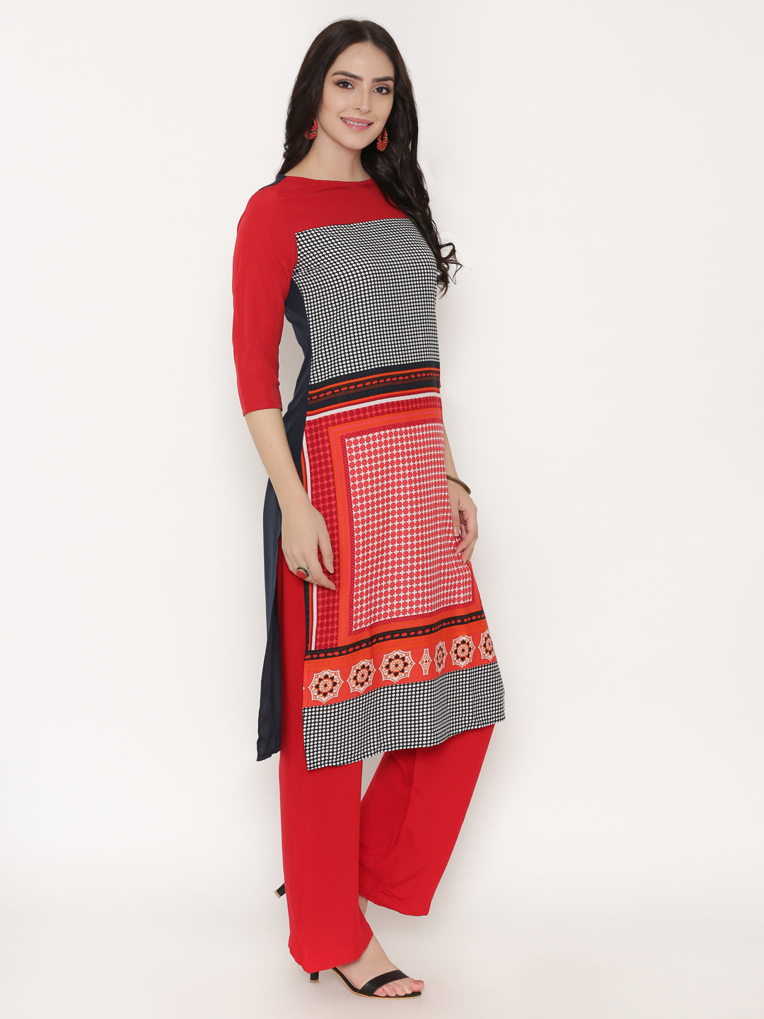 Red Digital Crepe Kurta