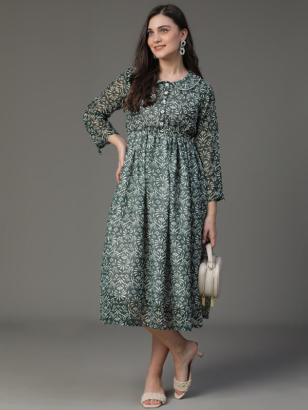 Green collar georgette dress