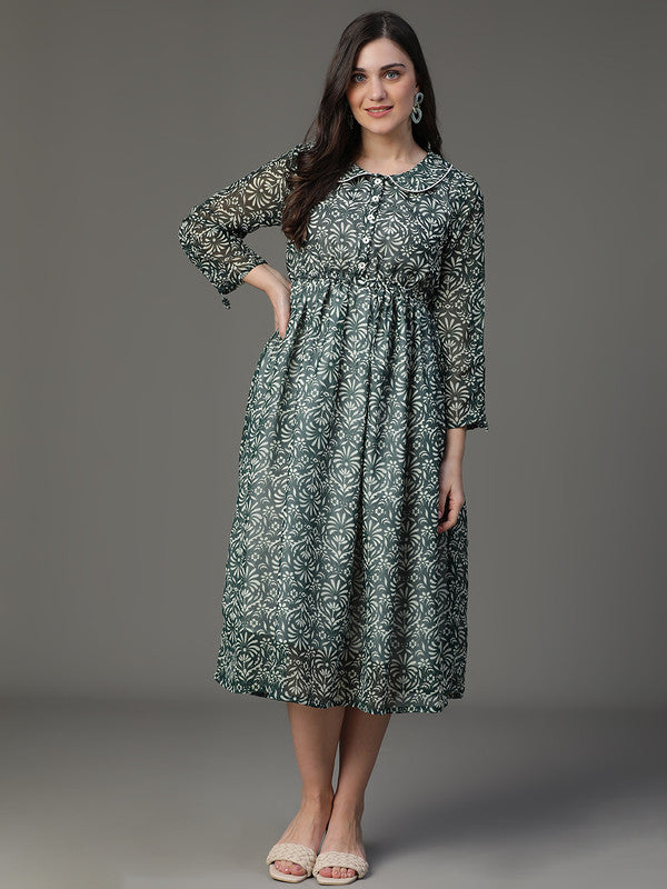 Green collar georgette dress