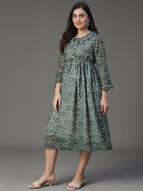 Green collar georgette dress