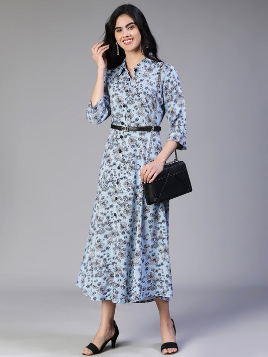 Blue floral Poly-cotton dress