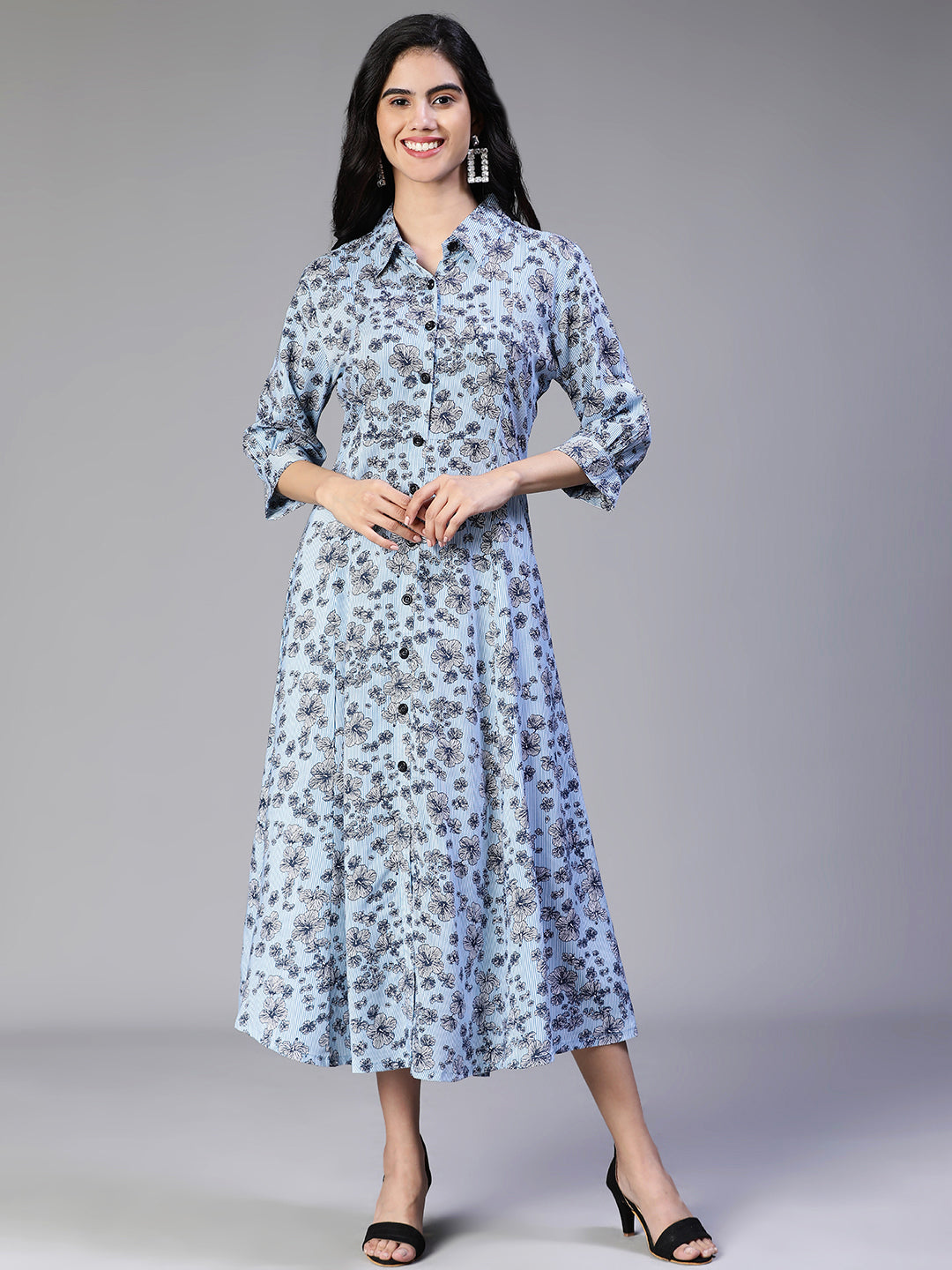 Blue floral Poly-cotton dress