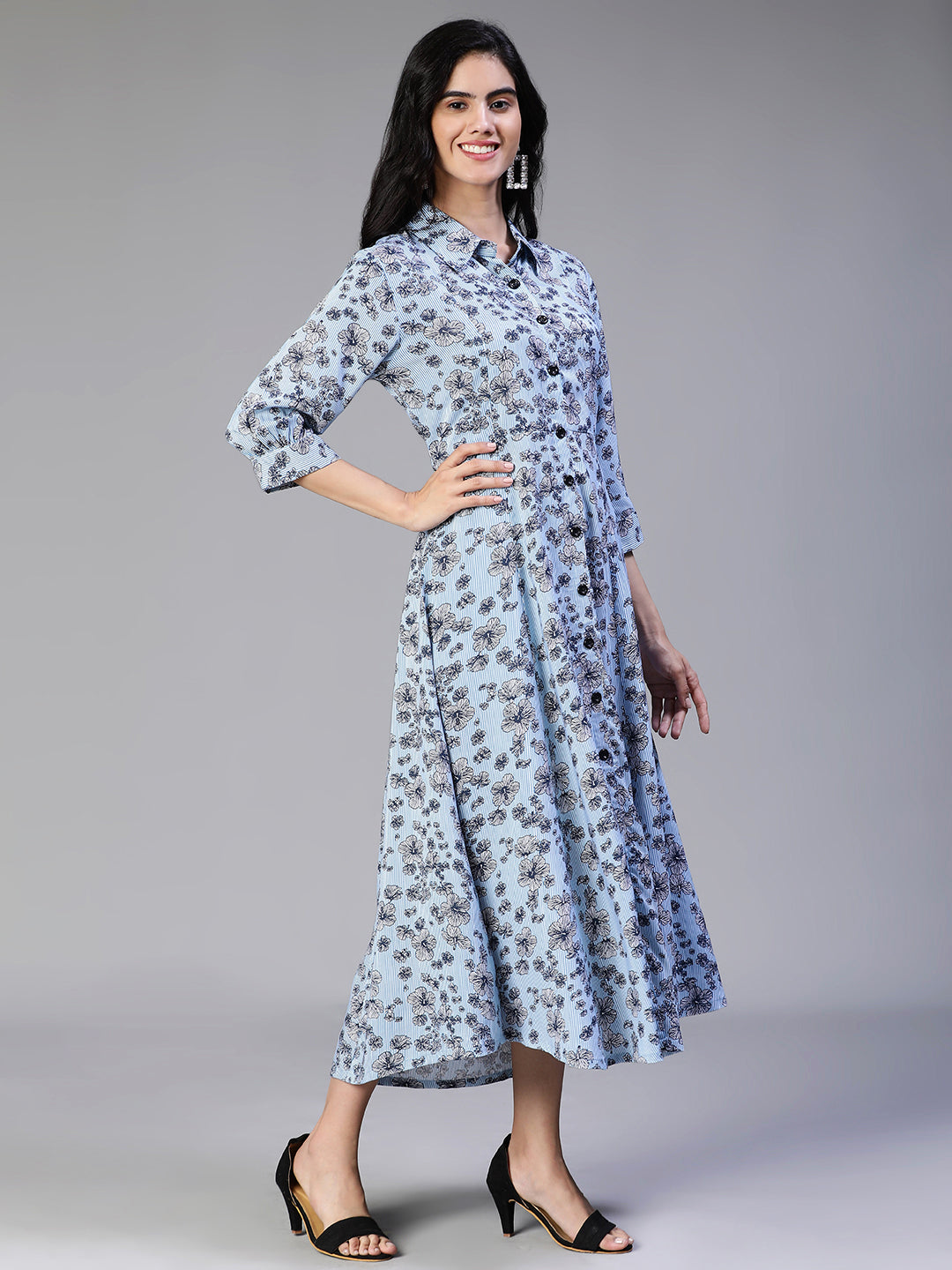 Blue floral Poly-cotton dress