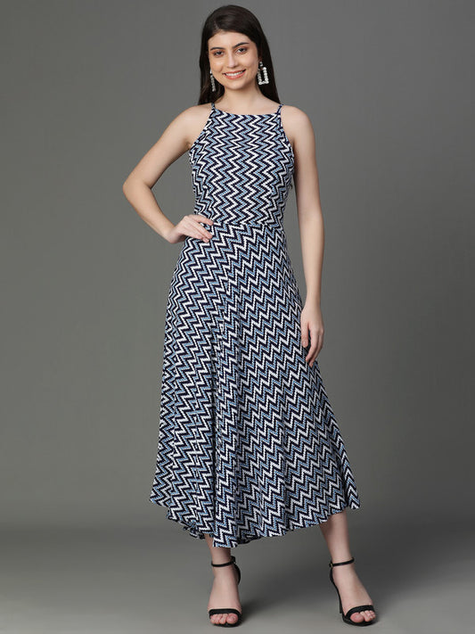 Blue printed strings dress