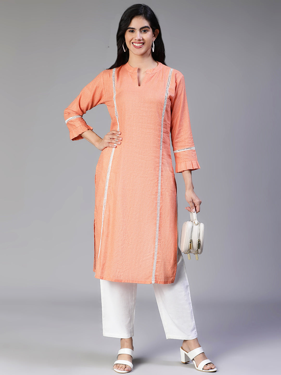 Peach Printed Cotton Kurta