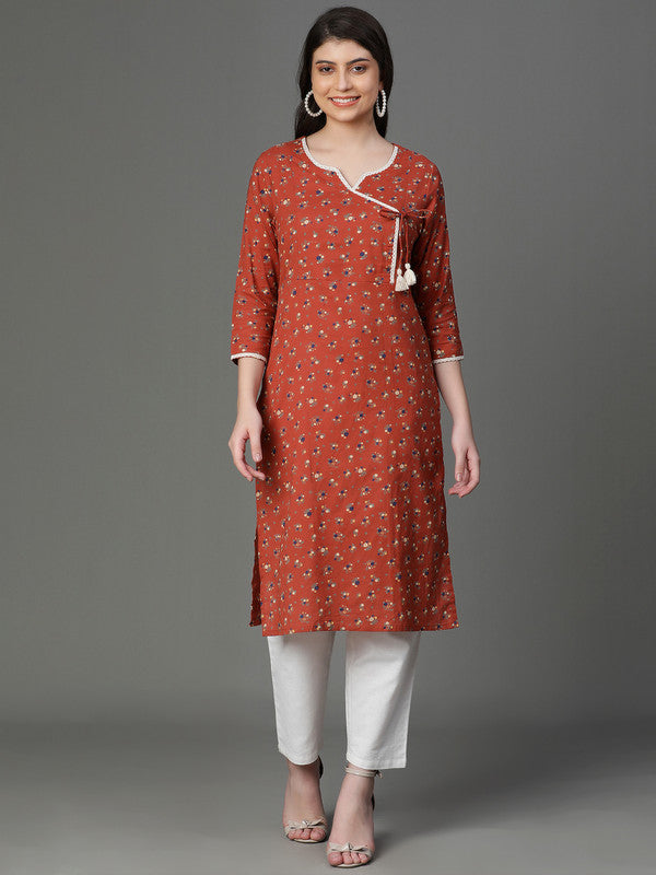 Rust Rayon Angrakha Kurta