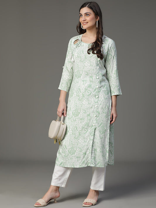 Green rayon printed kurta