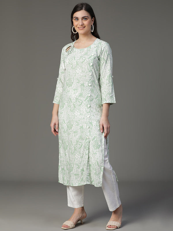 Green rayon printed kurta