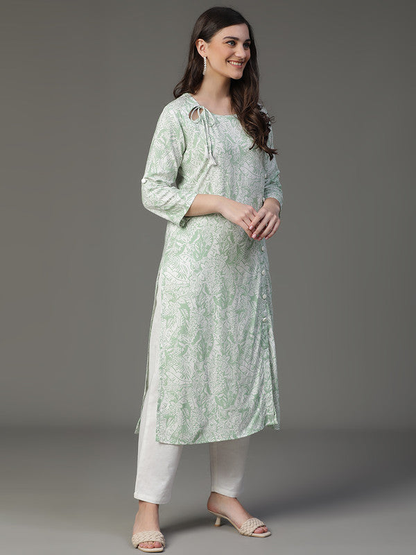Green rayon printed kurta