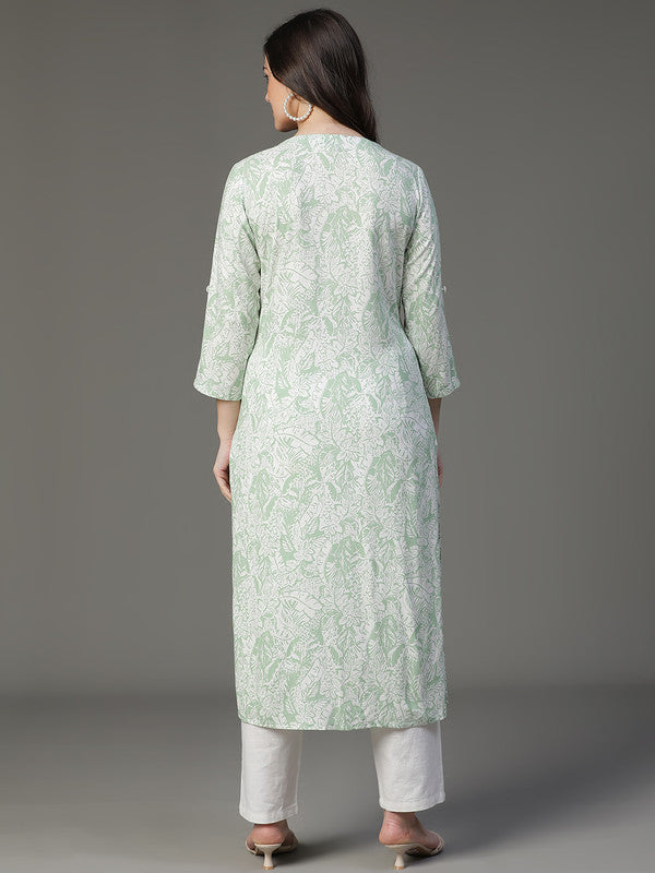 Green rayon printed kurta