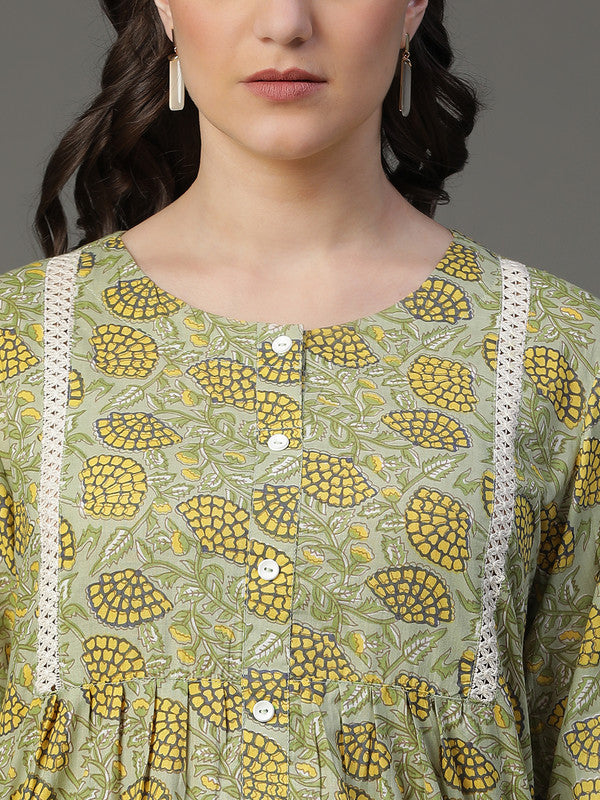 Green floral peplum top