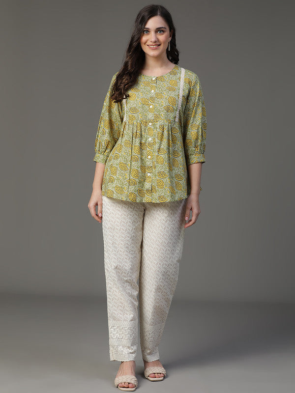 Green floral peplum top