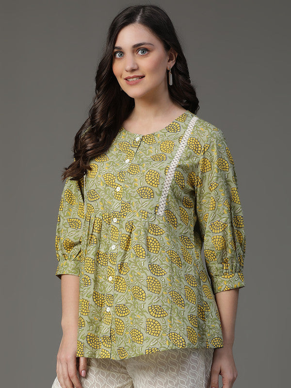 Green floral peplum top