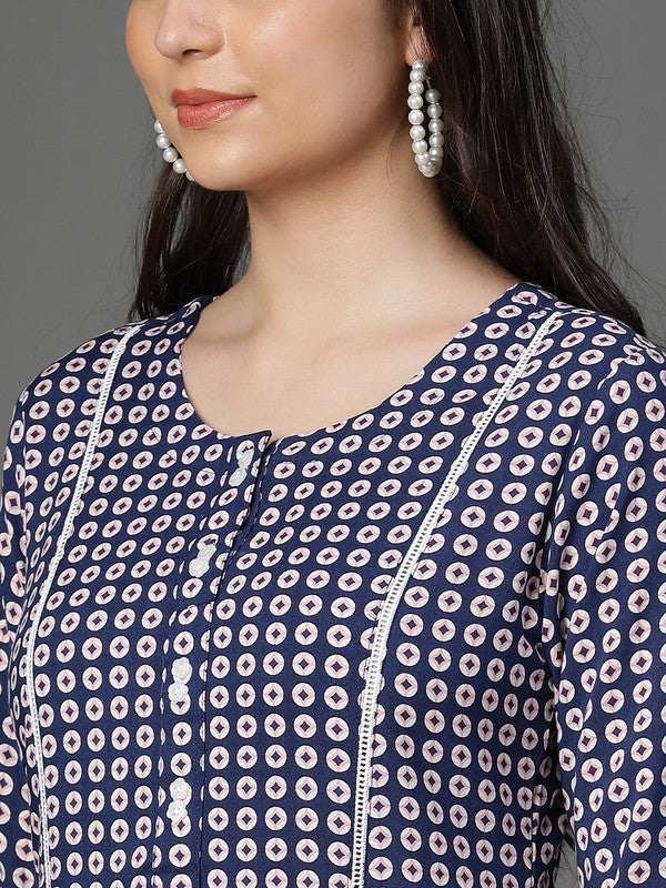 Blue Floral Rayon Kurta