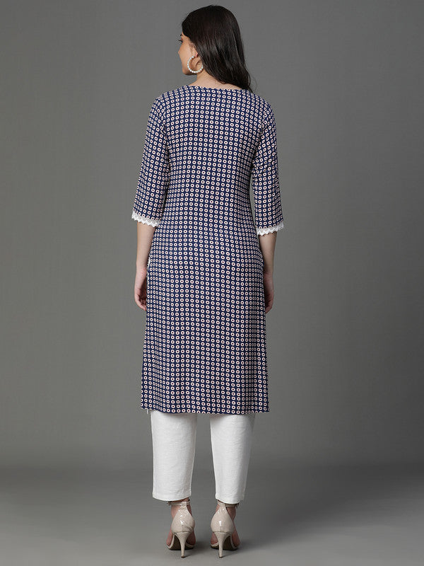 Blue Floral Rayon Kurta