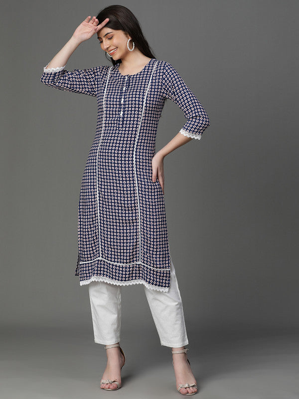 Blue Floral Rayon Kurta