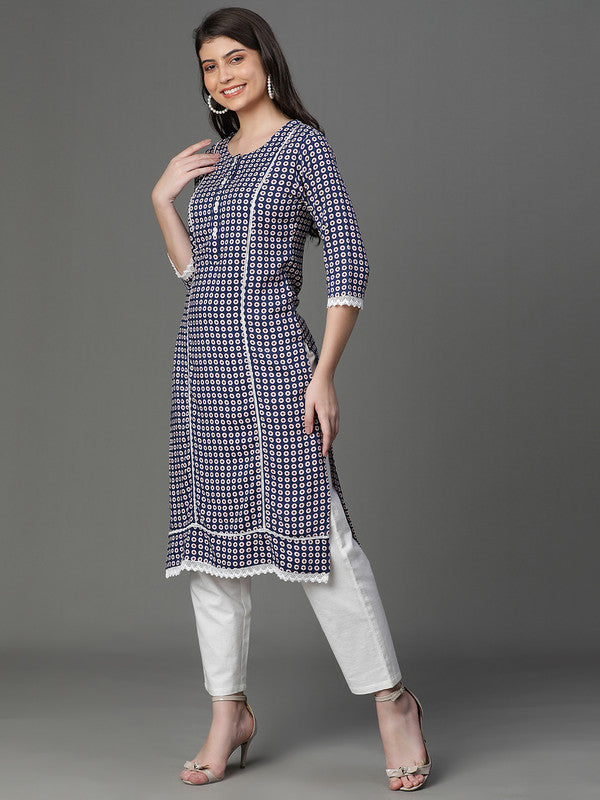 Blue Floral Rayon Kurta