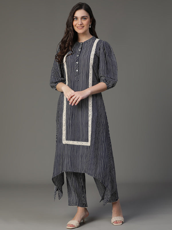 Navy-Blue Striped Coord Set