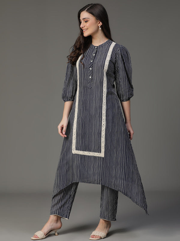 Navy-Blue Striped Coord Set