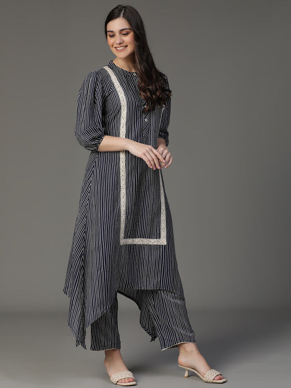 Navy-Blue Striped Coord Set