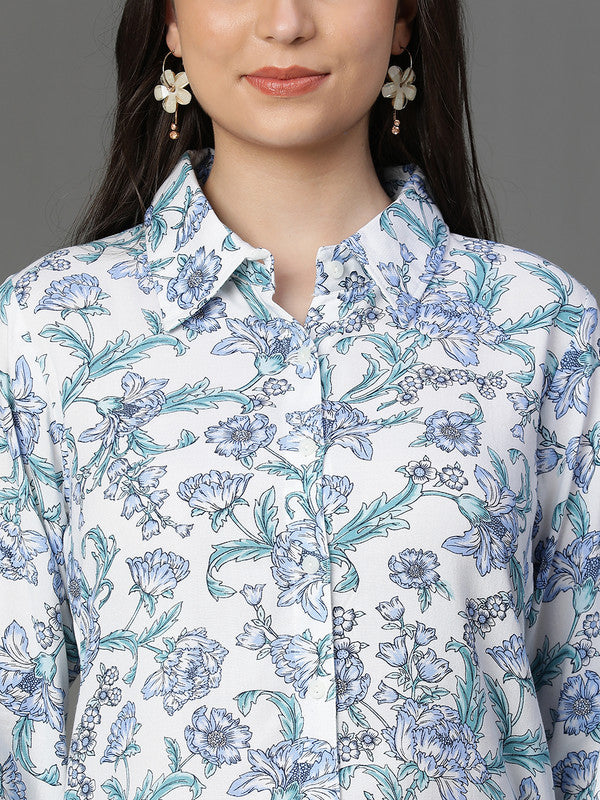 White-Blue Floral Coord set