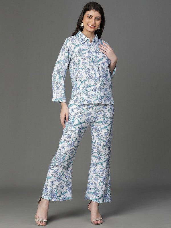 White-Blue Floral Coord set