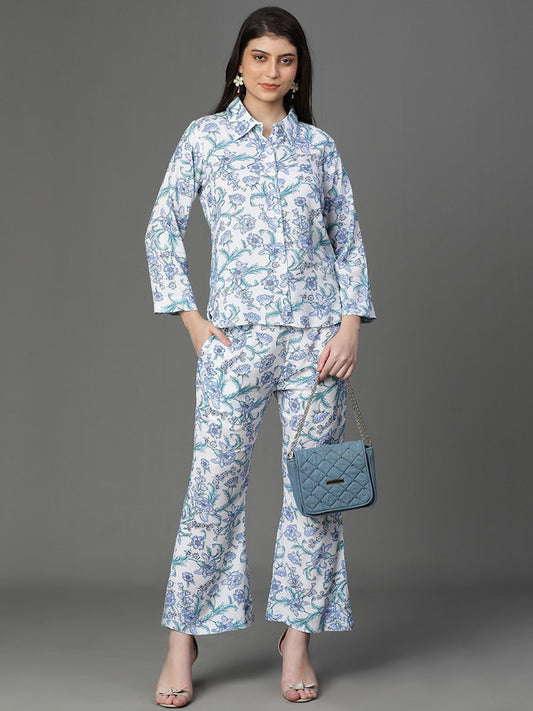 White-Blue Floral Coord set