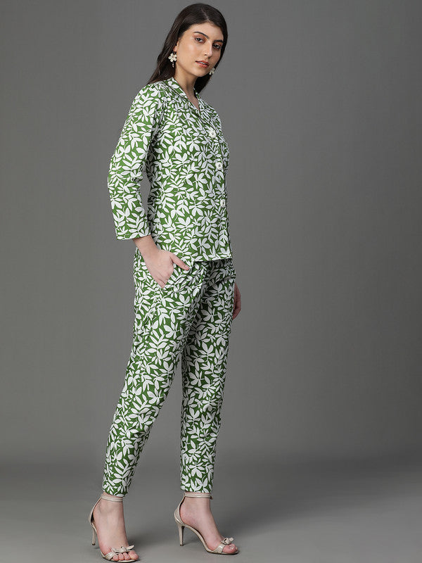 Green Floral Collar Coord Set