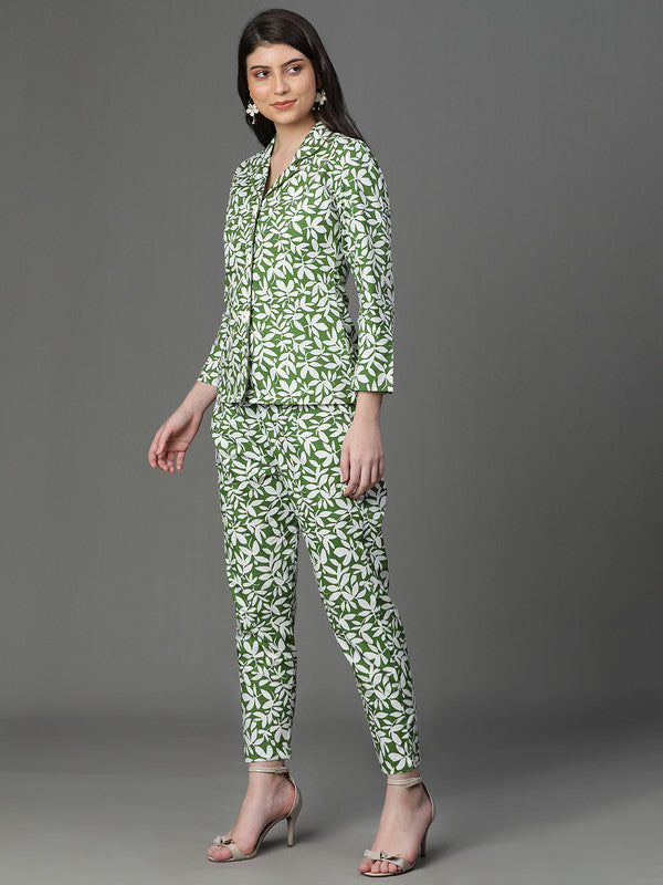 Green Floral Collar Coord Set