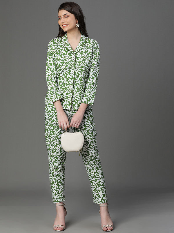 Green Floral Collar Coord Set