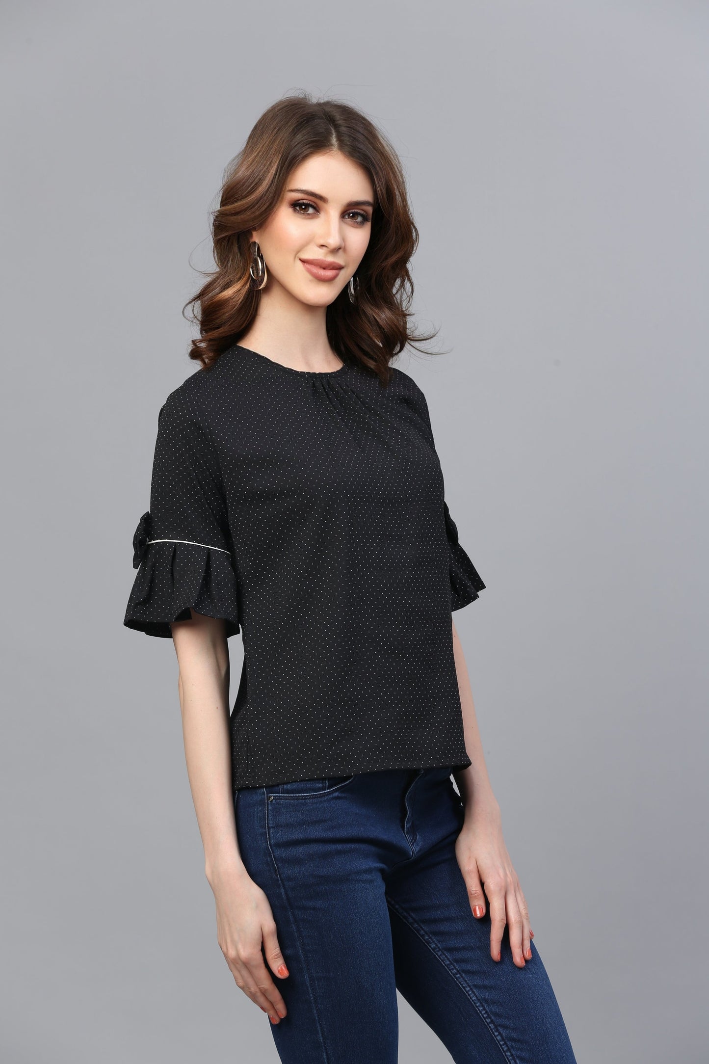 Black frilled top