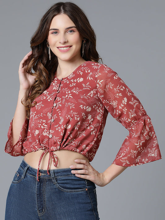 Maroon georgette printed top