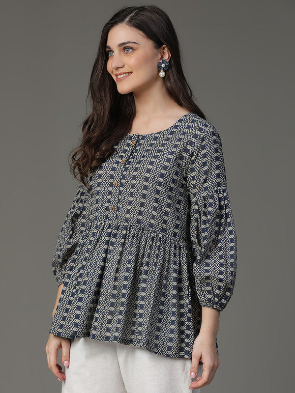 Black Printed Peplum top