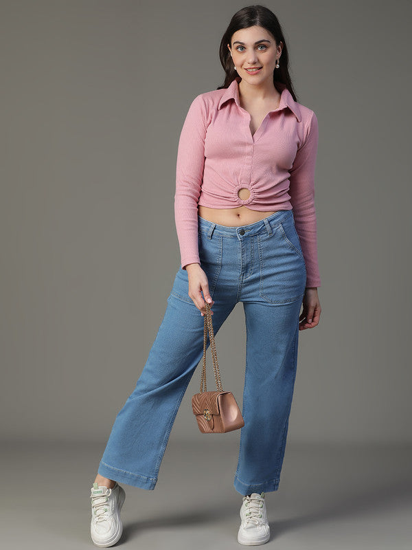 Pink ribbed cotton top