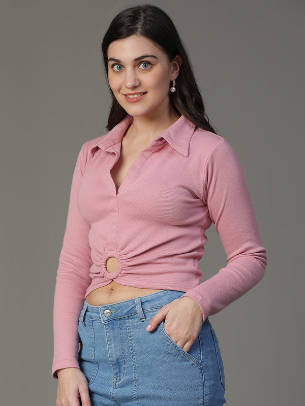 Pink ribbed cotton top